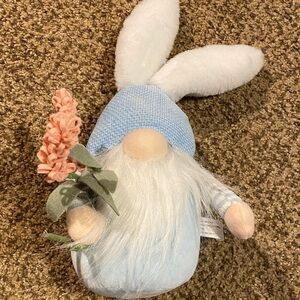 14” Weighted Blue and White Gnome Plush with Pink Flower